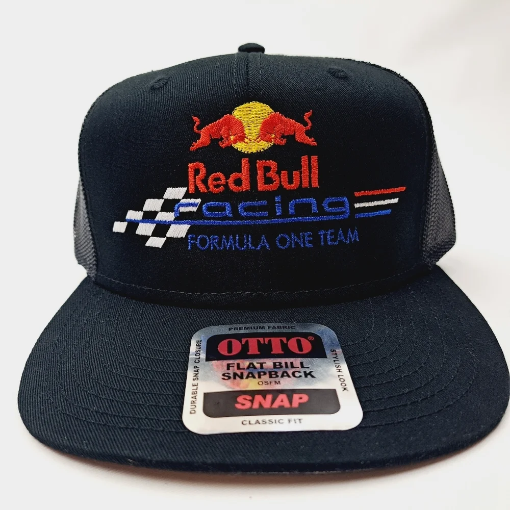 Red Bull Racing  F1 Team Flat Bill Trucker Mesh Snapback Cap Hat Black